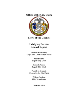 Office of the City Clerk Clerk of the Council Lobbying Bureau Annual