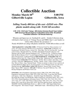 Collectible Auction Monday March 10 Th 5:00 PM Gilbertville Legion Gilbertville, Iowa