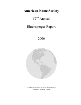 American Name Society 52 Annual Ehrensperger Report 2006