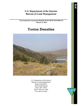 Bureau of Land Management Toston Dam Donation Environmental