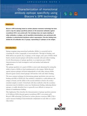 Characterization of Monoclonal Antibody Epitope Specificity Using Biacore’S SPR Technology