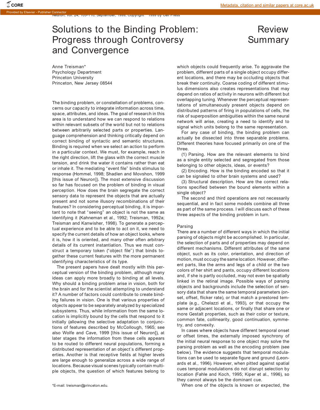 Solutions to the Binding Problem: Review Progress Through Controversy Summary and Convergence