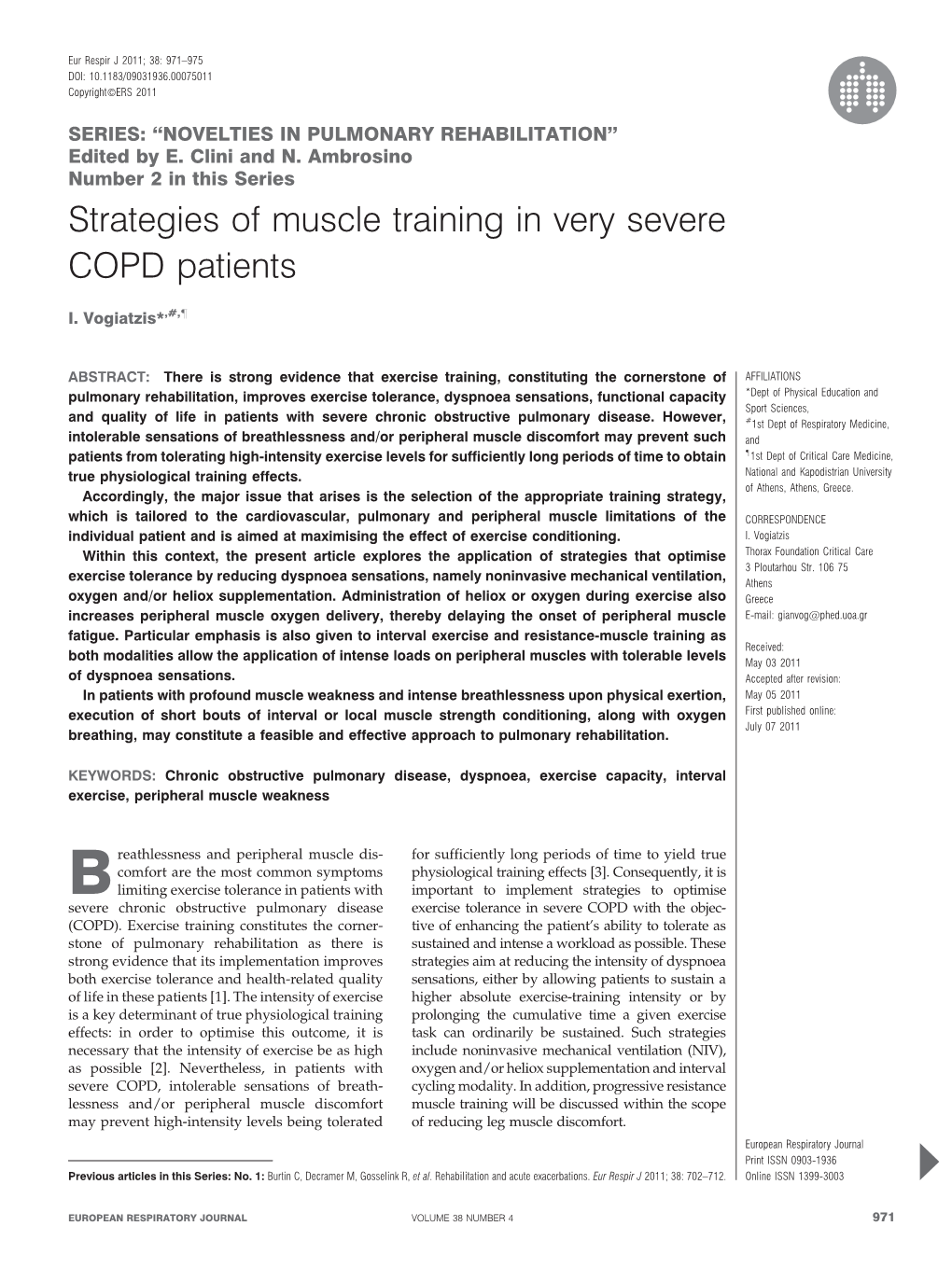 Strategies of Muscle Training in Very Severe COPD Patients