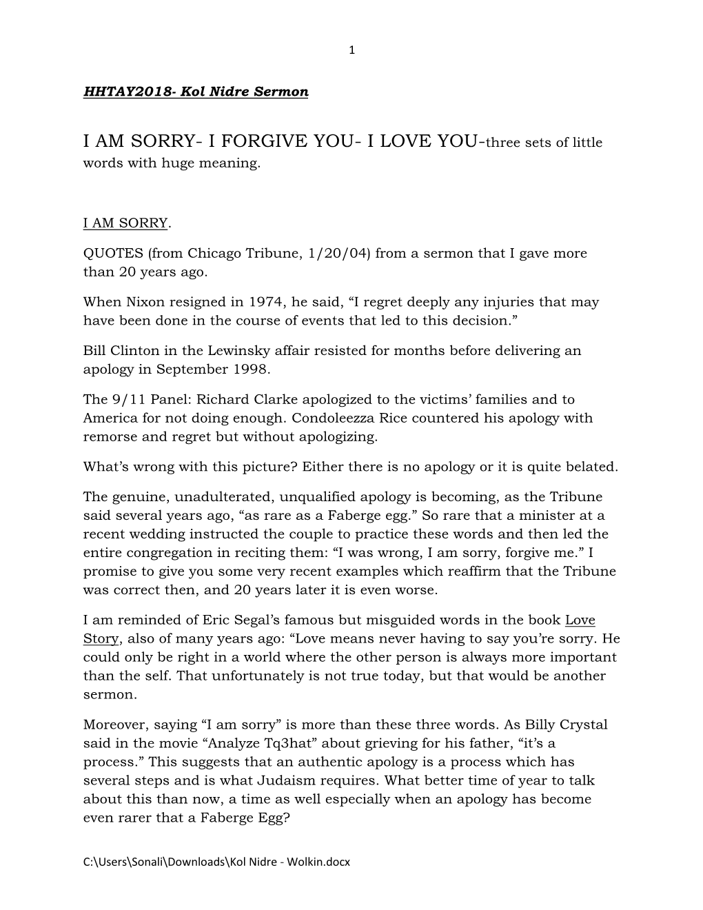 I AM SORRY- I FORGIVE YOU- I LOVE YOU-Three Sets of Little Words with Huge Meaning