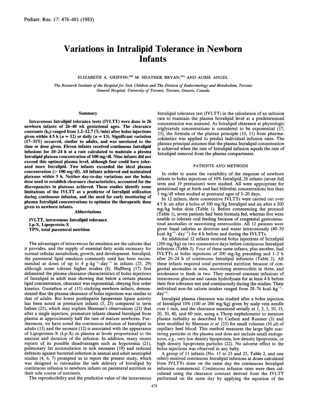 Variations in Intralipid Tolerance in Newborn Infants