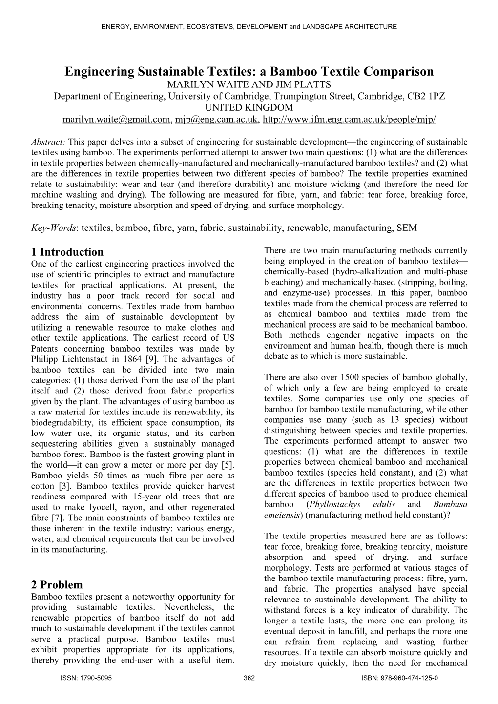 Engineering Sustainable Textiles: a Bamboo Textile Comparison