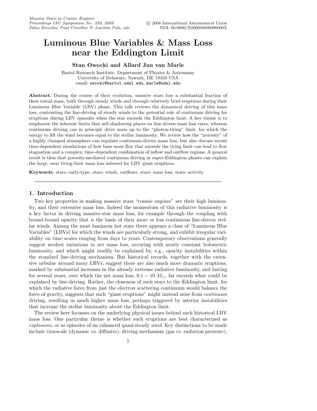 Luminous Blue Variables & Mass Loss Near the Eddington Limit