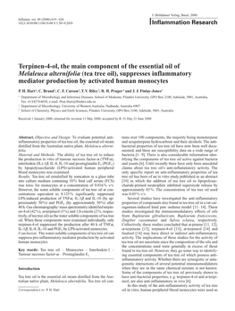 (Tea Tree Oil), Suppresses Inflammatory Mediator Production by Activated Human Monocytes