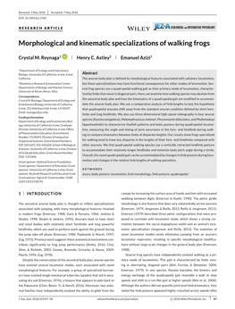 Morphological and Kinematic Specializations of Walking Frogs