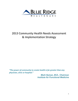 2013 Community Health Needs Assessment & Implementation Strategy