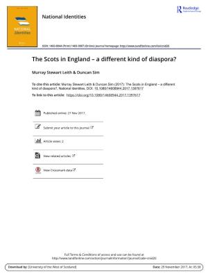 The Scots in England a Different Kind of Diaspora?