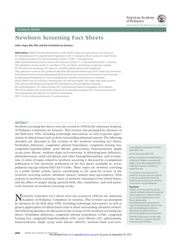 Newborn Screening Fact Sheets