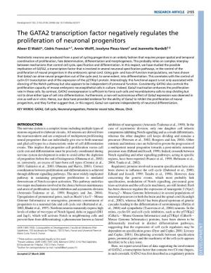 The GATA2 Transcription Factor Negatively Regulates the Proliferation of Neuronal Progenitors
