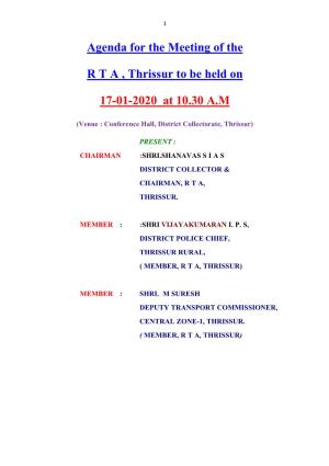 Agenda for the Meeting of the R T a , Thrissur to Be Held on 17-01-2020