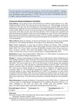 Mini Data Sheet on Ctenopseustis Obliquana