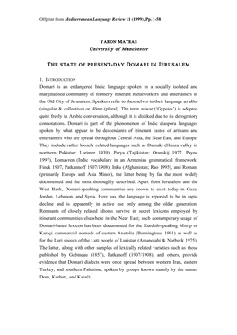 The State of Present-Day Domari in Jerusalem