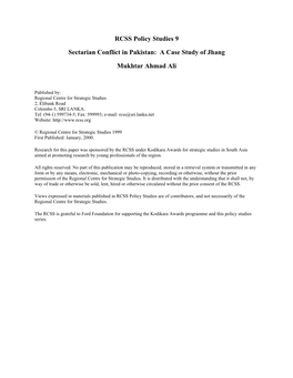 RCSS Policy Studies 9 Sectarian Conflict in Pakistan: a Case Study