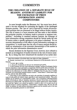 Antitrust Liability for the Exchange of Price Information Among Competitors
