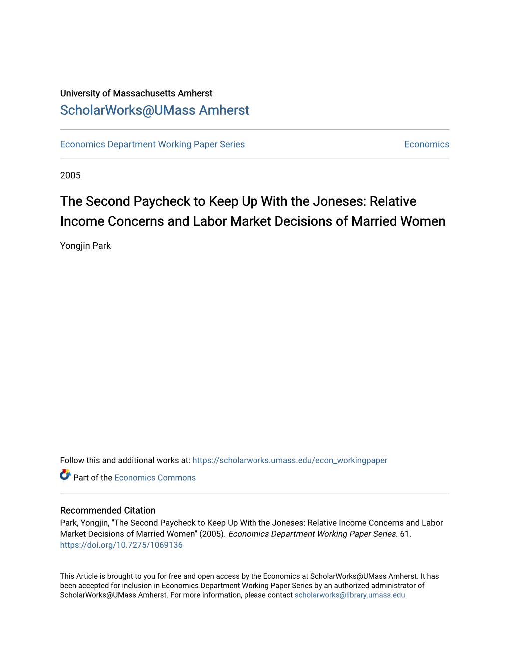 The Second Paycheck to Keep up with the Joneses: Relative Income Concerns and Labor Market Decisions of Married Women