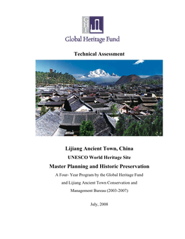 Technical Assessment Lijiang Ancient Town, China Master Planning And
