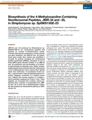 Biosynthesis of the 4-Methyloxazoline-Containing Nonribosomal Peptides, JBIR-34 and -35, in Streptomyces Sp