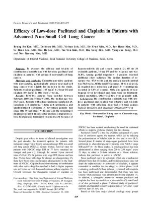 Efficacy of Low-Dose Paclitaxel and Cisplatin in Patients with Advanced Non-Small Cell Lung Cancer