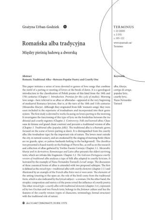 Romańska Alba Tradycyjna. Między Pieśnią Ludową a Dworską