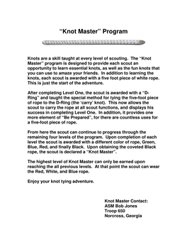 Knot Master” Program