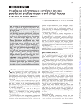 Pingelapese Achromatopsia: Correlation Between Paradoxical Pupillary Response and Clinical Features G J Ben Simon, F a Abraham, S Melamed