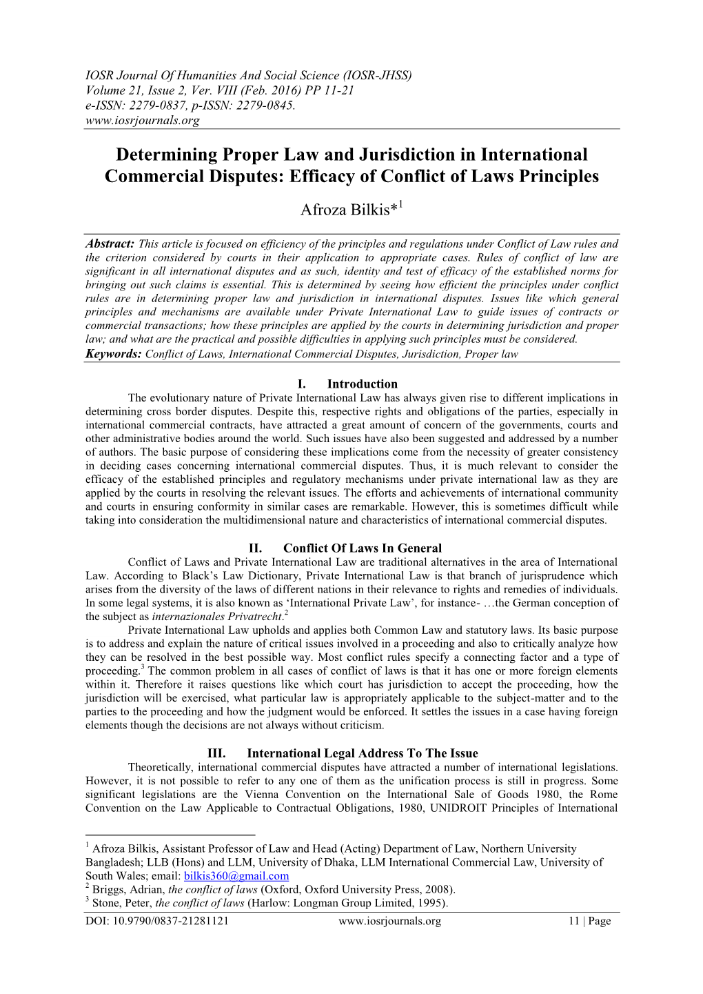 Determining Proper Law and Jurisdiction in International Commercial Disputes: Efficacy of Conflict of Laws Principles