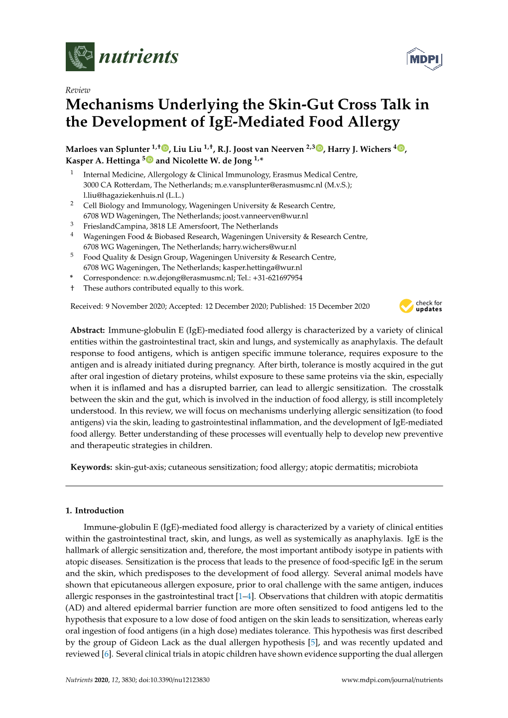 Mechanisms Underlying the Skin-Gut Cross Talk in the Development of Ige-Mediated Food Allergy