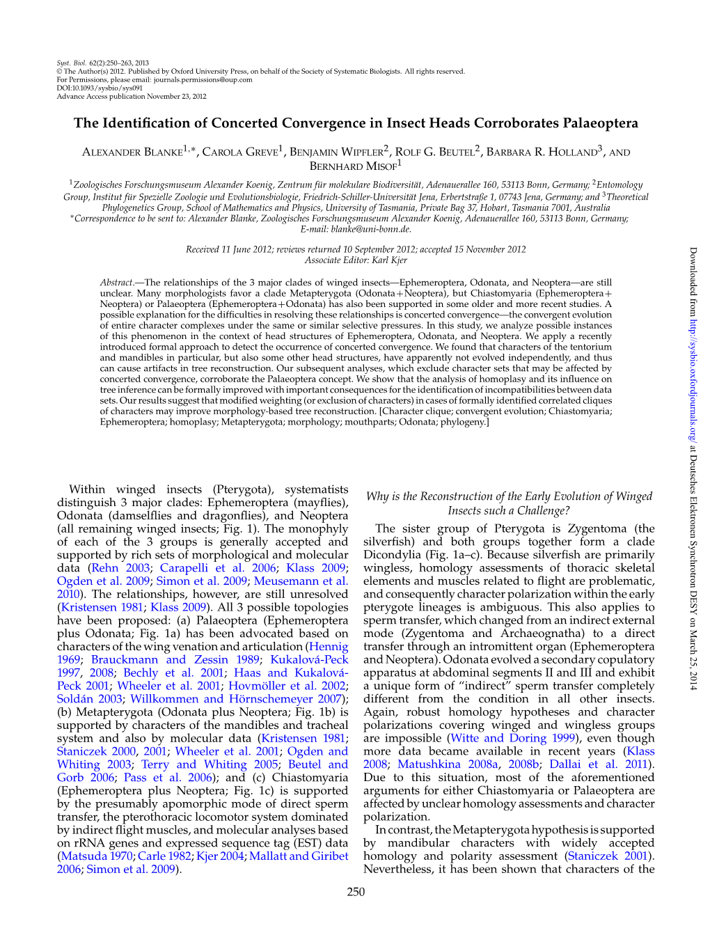 The Identification of Concerted Convergence in Insect