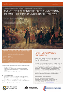 Events Celebrating the 300Th Anniversary of Carl Philipp Emannuel Bach 17141788