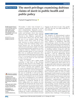 The Merit Privilege: Examining Dubious Claims of Merit in Public Health and Public Policy