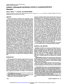 Cytidine Triphosphate Synthetase Activity in Lymphoproliferative Disorders1