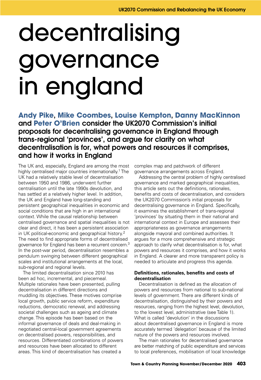 Decentralising Governance in England