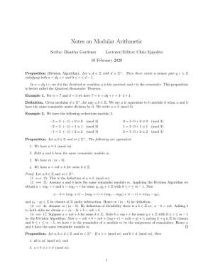 Notes on Modular Arithmetic