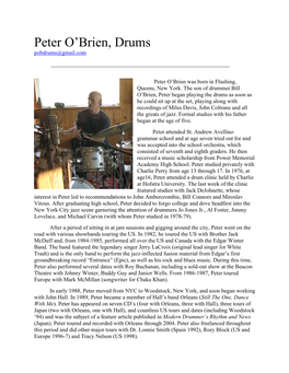 Peter O'brien, Drums