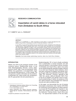 Importation of Canid Rabies in a Horse Relocated from Zimbabwe to South Africa