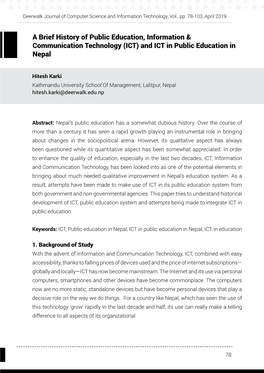 A Brief History of Public Education, Information & Communication Technology (ICT) and ICT in Public Education in Nepal