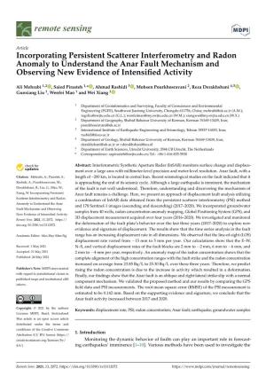 Incorporating Persistent Scatterer Interferometry and Radon Anomaly to Understand the Anar Fault Mechanism and Observing New Evidence of Intensiﬁed Activity