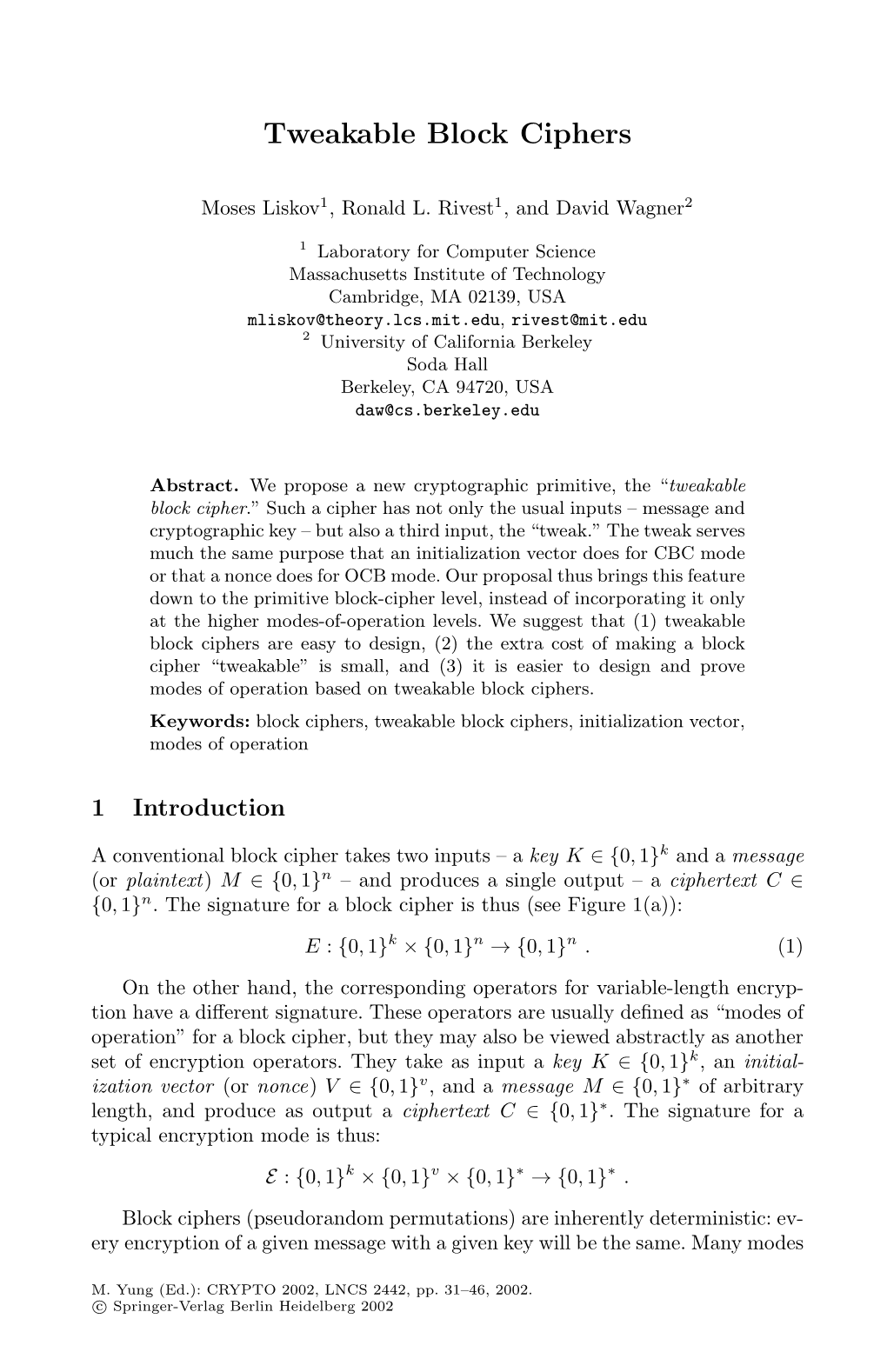 Tweakable Block Ciphers