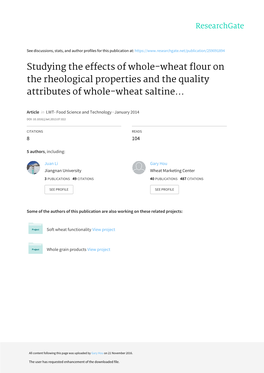 Studying the Effects of Whole-Wheat Flour on the Rheological Properties and the Quality Attributes of Whole-Wheat Saltine