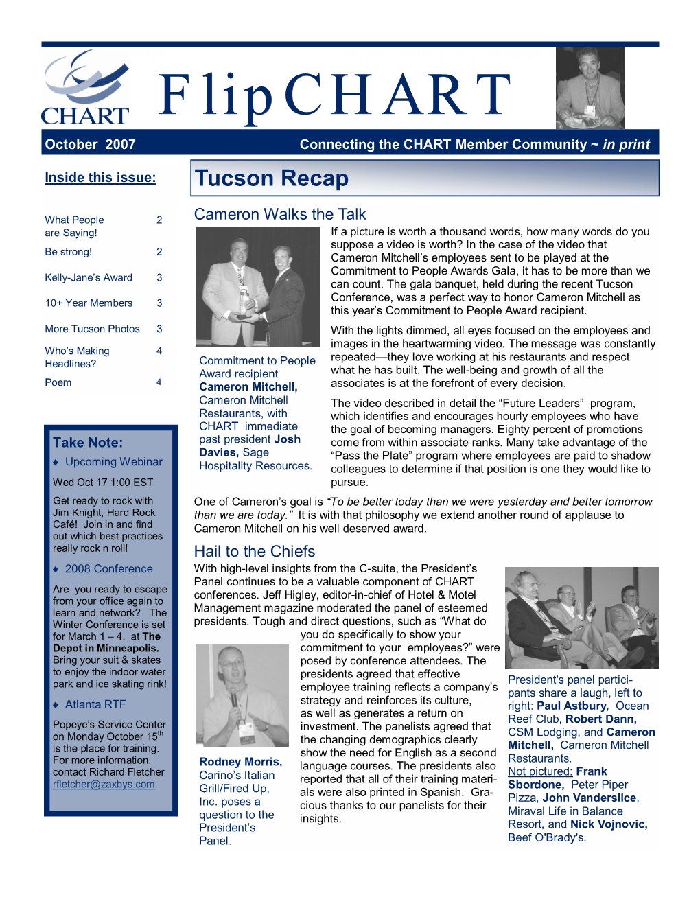 Flipchart October 2007 Connecting the CHART Member Community ~ in Print Inside This Issue: Tucson Recap