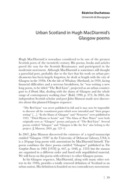 Urban Scotland in Hugh Macdiarmid's Glasgow Poems