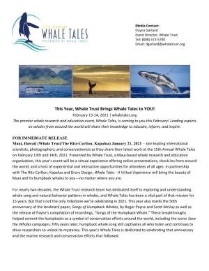 This Year, Whale Trust Brings Whale Tales to YOU!