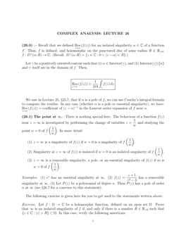 LECTURE 26 (26.0) .– Recall That We Defined Res (F(Z))