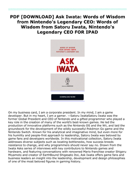 Ask Iwata: Words of Wisdom from Nintendo's Legendary