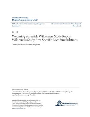 Wyoming Statewide Wilderness Study Report Wilderness Study Area Specific Recommendations United States Bureau of Land Management