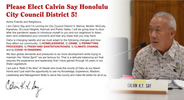 Please Elect Calvin Say Honolulu City Council District 5!